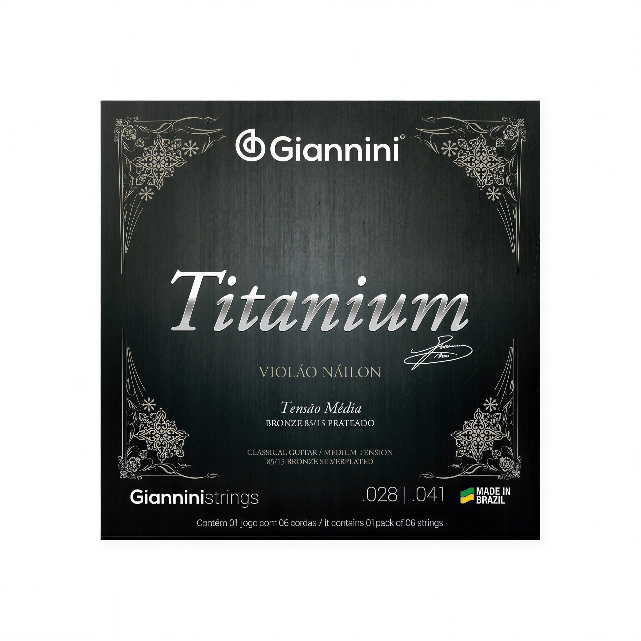 Encordoamento Violão Nylon 6 Cordas Giannini Titanium Bronze 85/15 GENWTM Média
