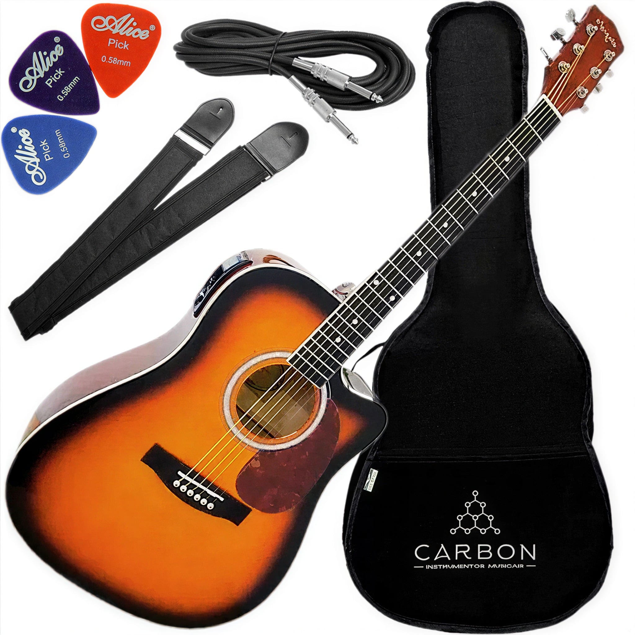 Kit Violão Eletroacústico Marquês VA01 EQ com Afinador, 6 Cordas, Sunburst