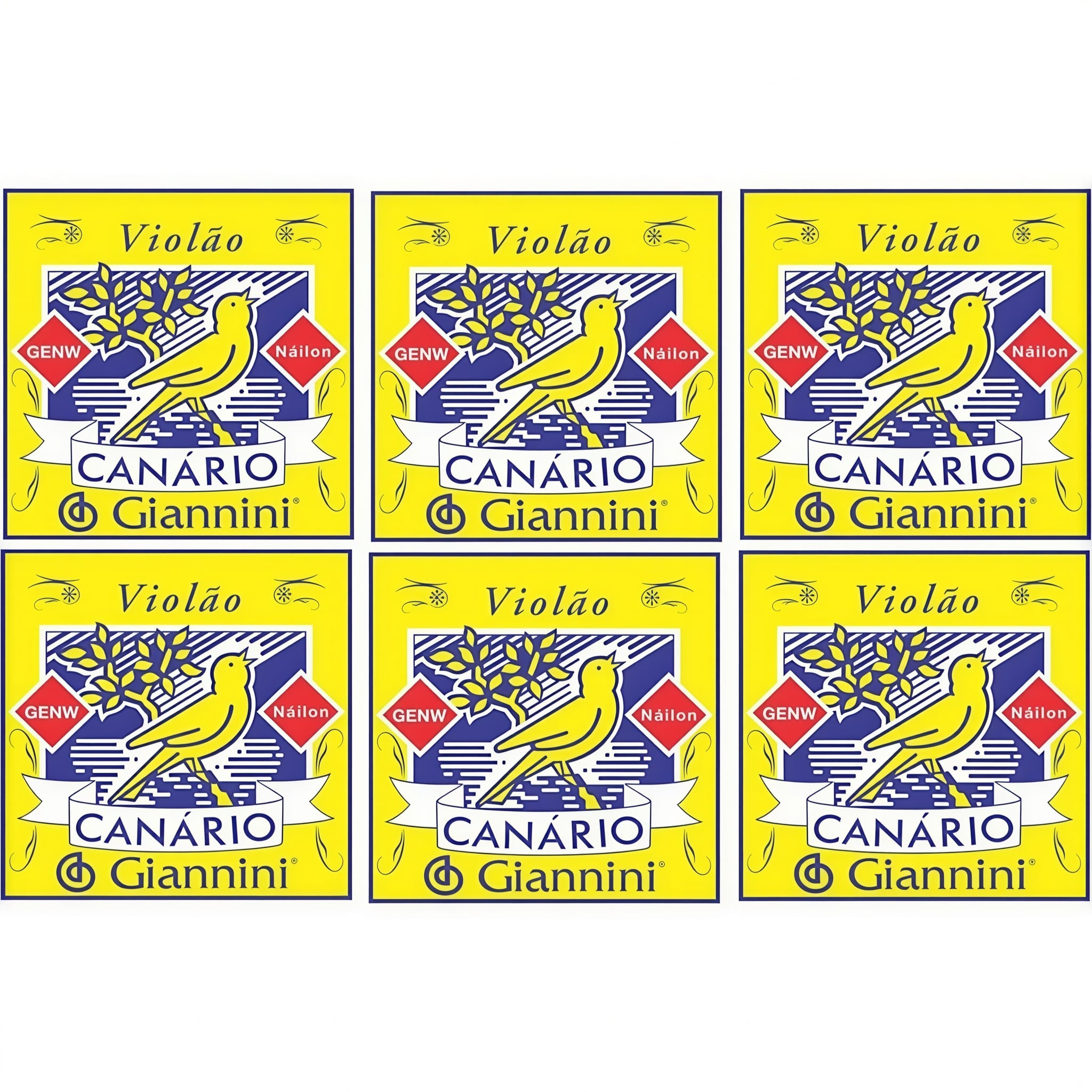 6 Encordoamento Violão Nylon Canário Giannini Genw - Média