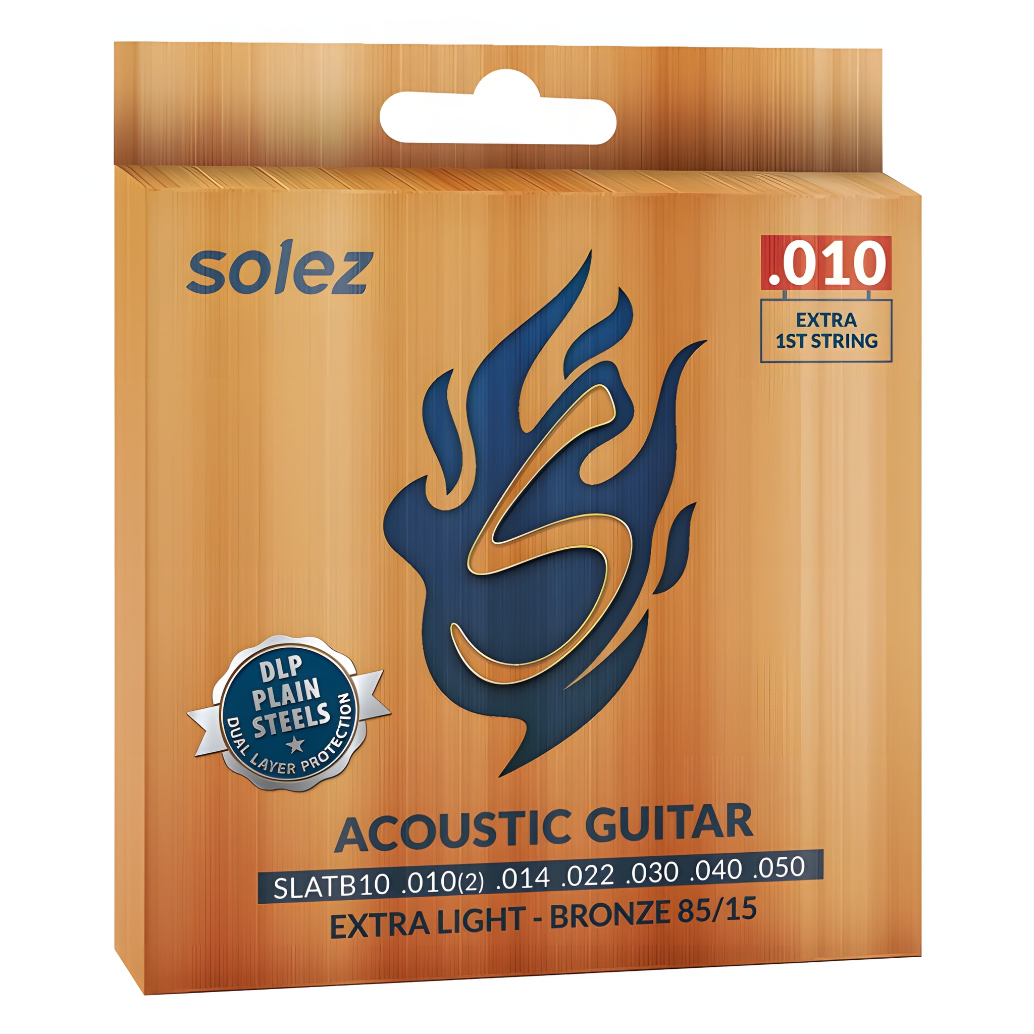 Encordoamento Para Violão Aço Solez 010 SLATB10 Bronze 85/15. Acompanha Mi Extra