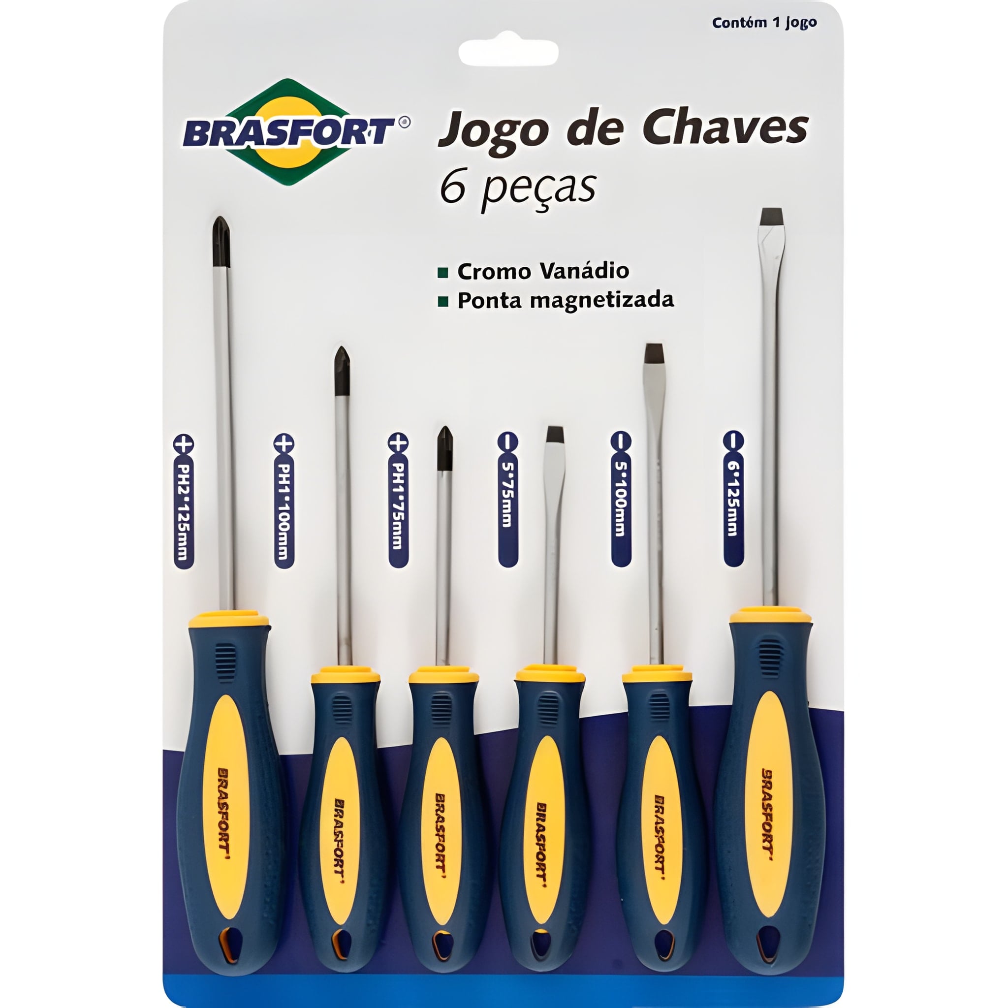 Jogo de Chaves de Fenda/Philips Brasfort 6 Peças Cabo Emborrachado Aço