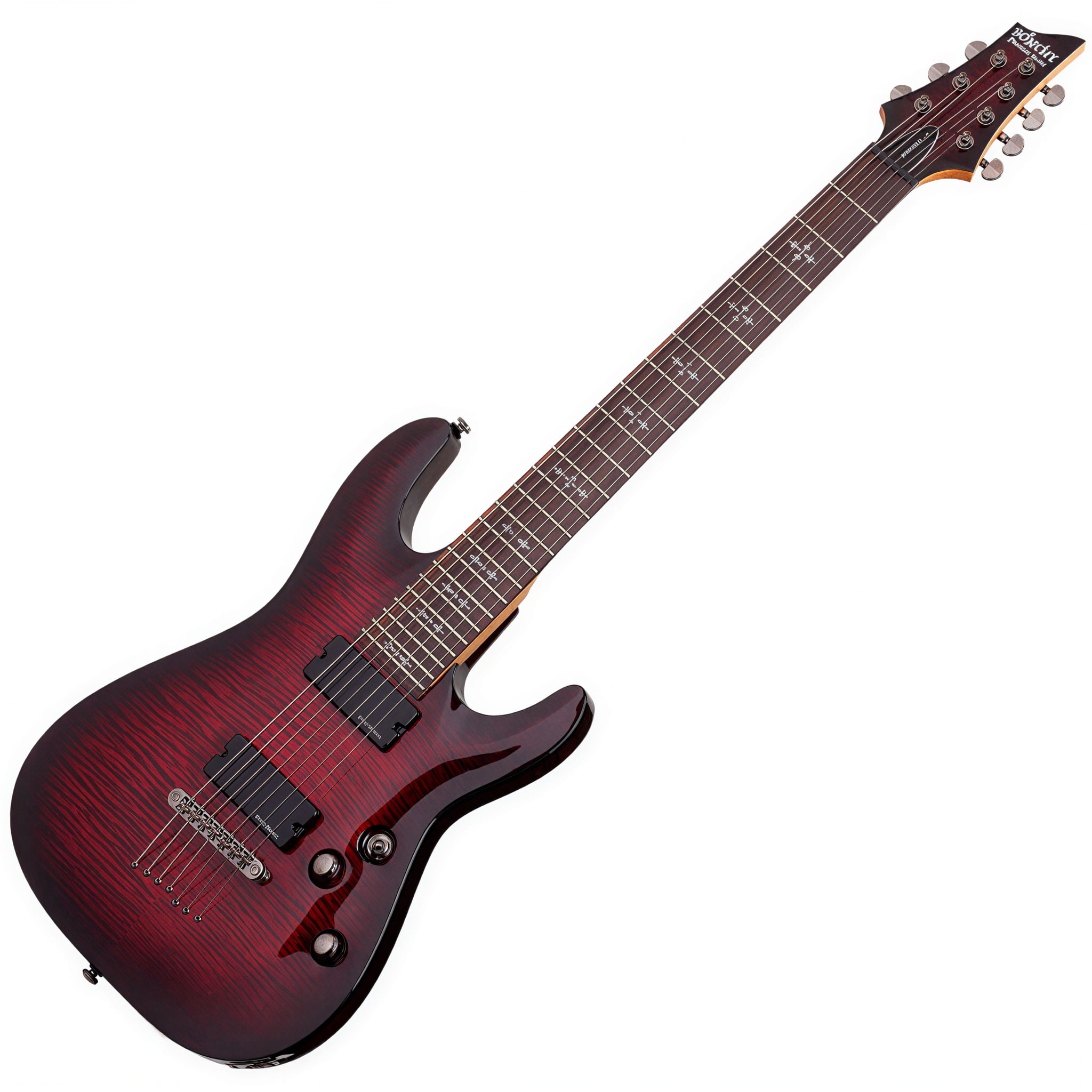 Guitarra Schecter Demon-7 Crimson Red Burst com Captadores Duncan Designed HB-105/7 HH e Ponte Schecter Custom Hardtail String-Thru 3249