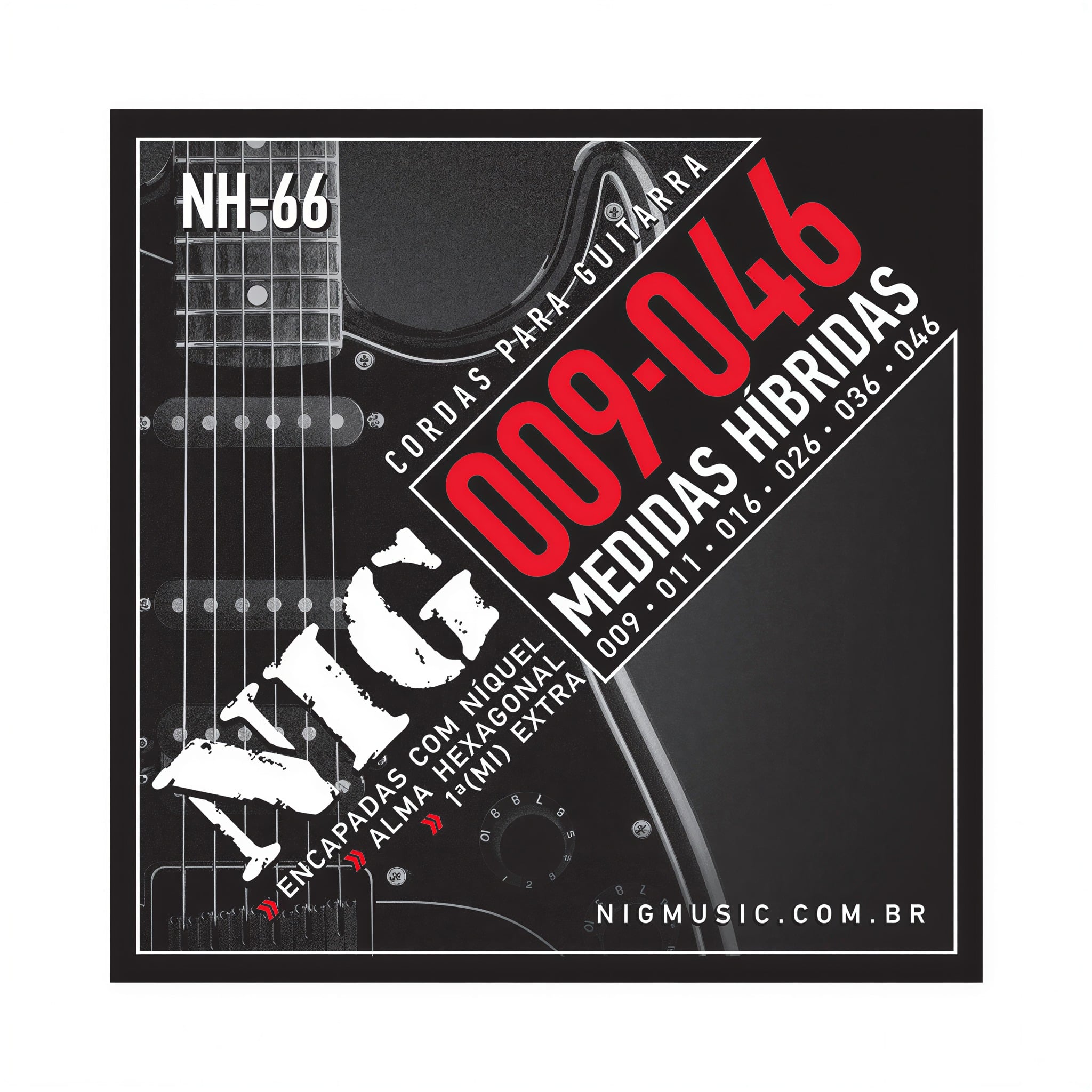 Encordoamento Guitarra NIG NH66 6 Cordas 009-046 Corda Extra