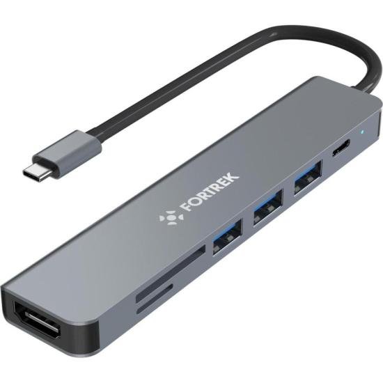 Hub USB-C 7 Portas Fortrek DC75 Com Alumínio Durável e HDMI 4K