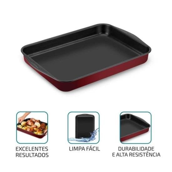 Assadeira Funda Retangular Antiaderente Rochedo Dura + 37cm