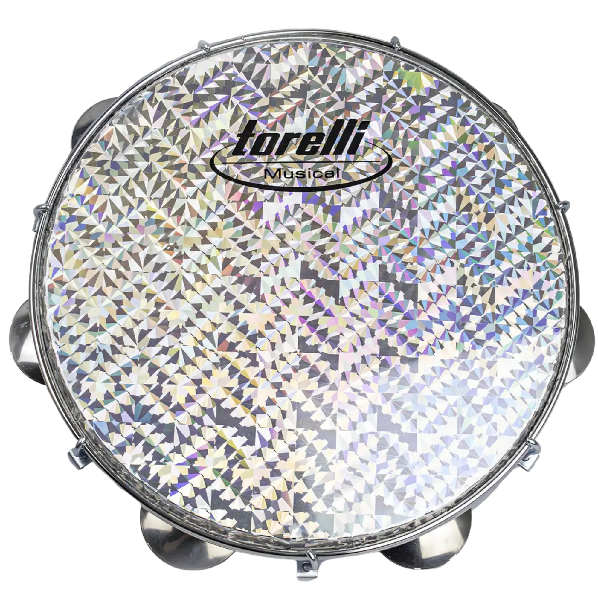 Pandeiro Torelli TP-308 10 Polegadas Injetado Pele Holográfica Branca com 12 Platinelas