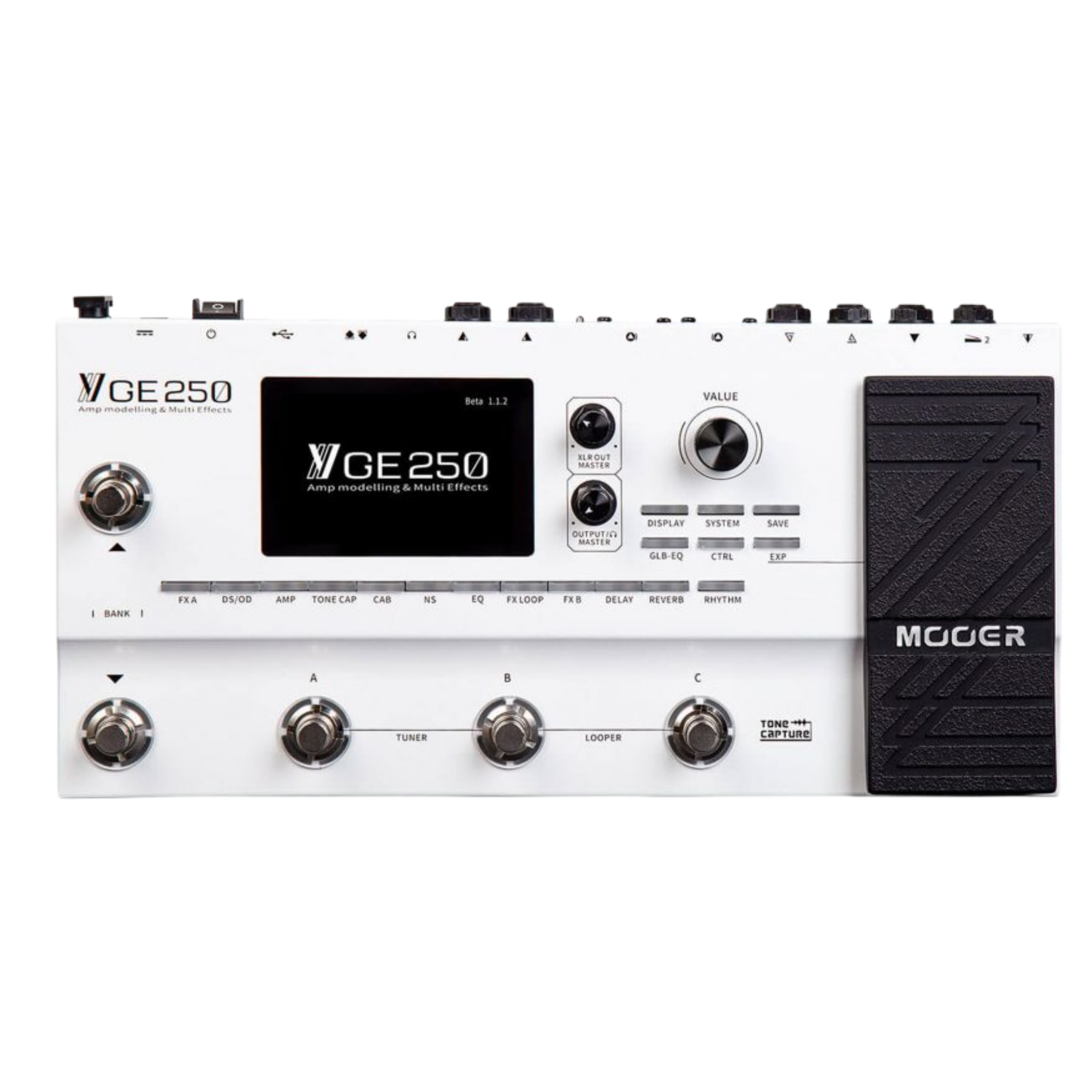 Pedaleira Multiefeitos Mooer GE250 para Guitarra com 180 Efeitos 70 Amplificadores IR Tone Capture Looper e MIDI