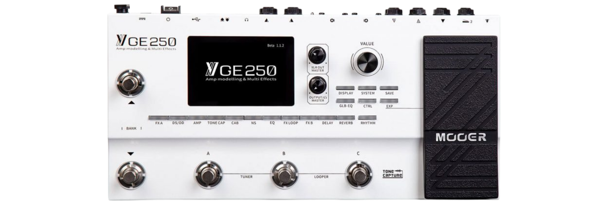 Pedaleira Multiefeitos Mooer GE250 para Guitarra com 180 Efeitos 70 Amplificadores IR Tone Capture Looper e MIDI