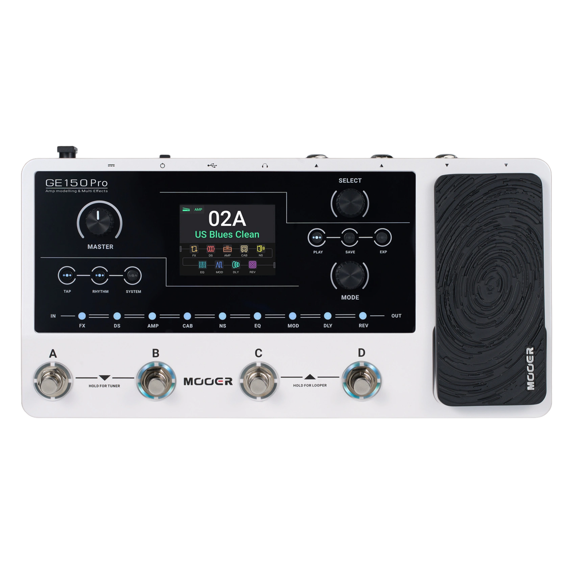 Pedaleira Multiefeitos Mooer GE150 Pro para Guitarra com 200 Presets 55 Preamps IR Looper USB-C e OTG