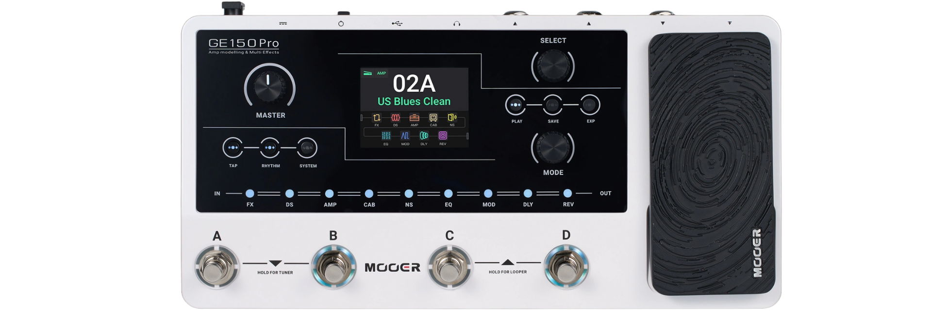 Pedaleira Multiefeitos Mooer GE150 Pro para Guitarra com 200 Presets 55 Preamps IR Looper USB-C e OTG