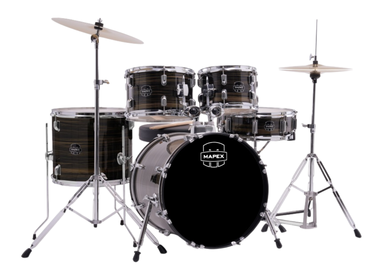 Bateria Acústica Mapex Comet CM5844FT-FJ Ebony Yellow 5 Peças com Ferragens e Banco