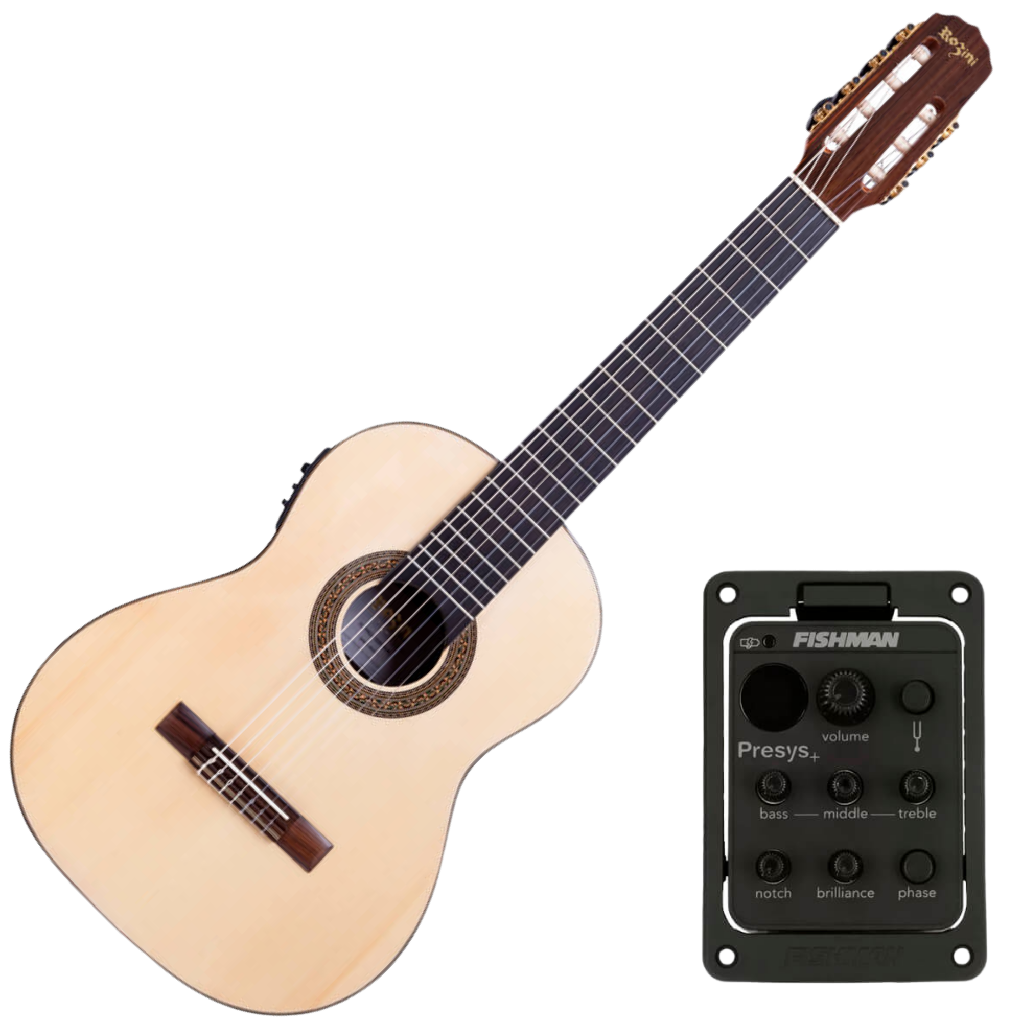 Violão Eletroacústico Nylon Rozini RX227.FPP.N.J Profissional Clássico 7 Cordas NAT Natural Brilho com Fishman Presys+