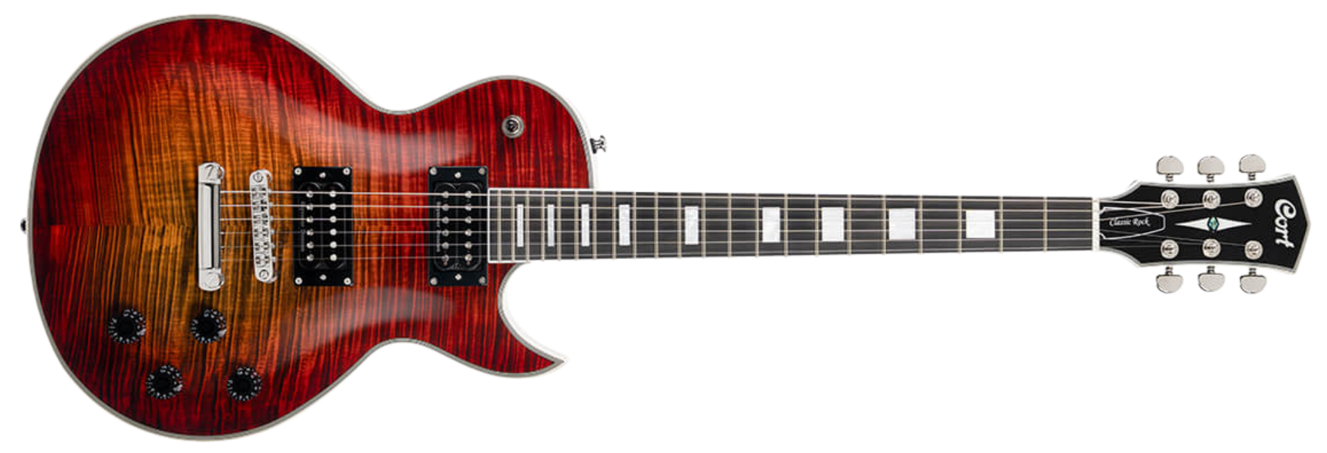 Guitarra Cort CR300 Deluxe FB Flaming Burst HH com Seymour Duncan SH2N/SH4 Escala Ébano e Tarraxas Grover