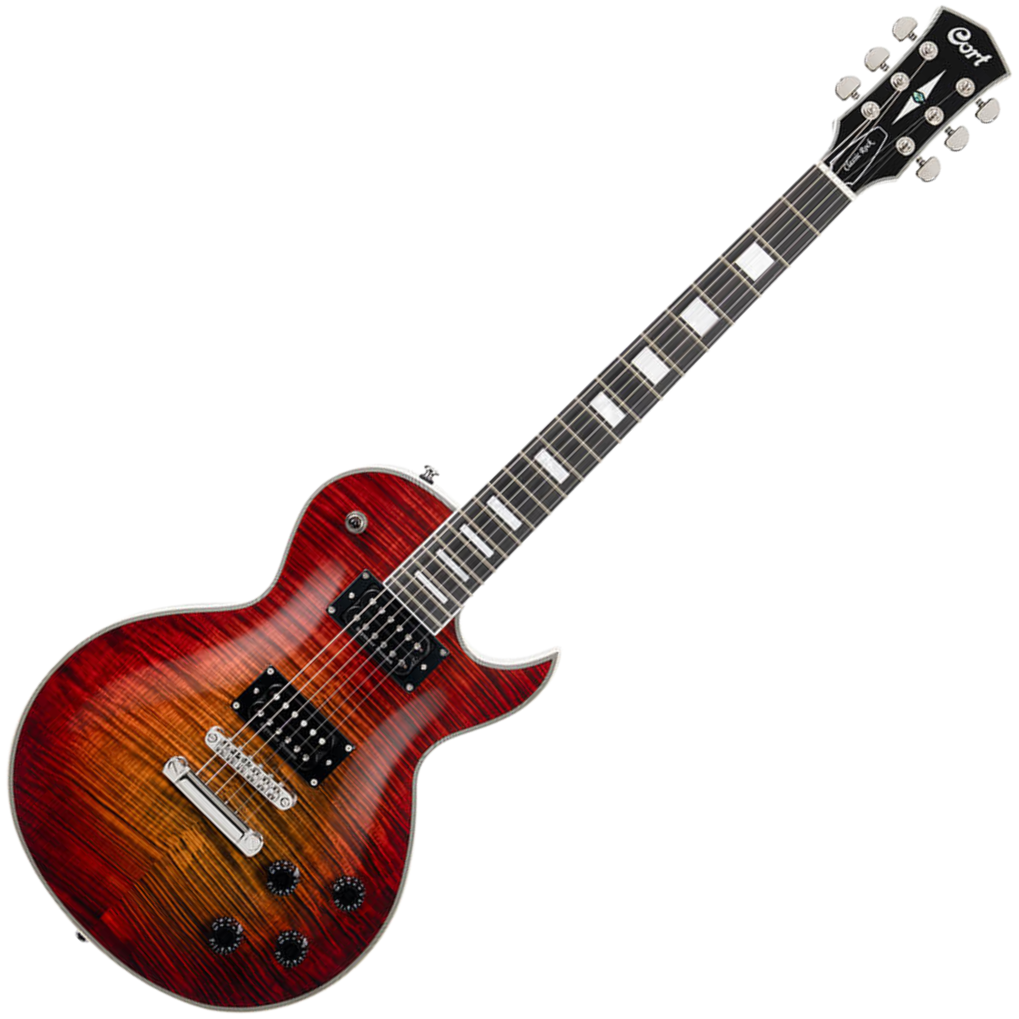 Guitarra Cort CR300 Deluxe FB Flaming Burst HH com Seymour Duncan SH2N/SH4 Escala Ébano e Tarraxas Grover