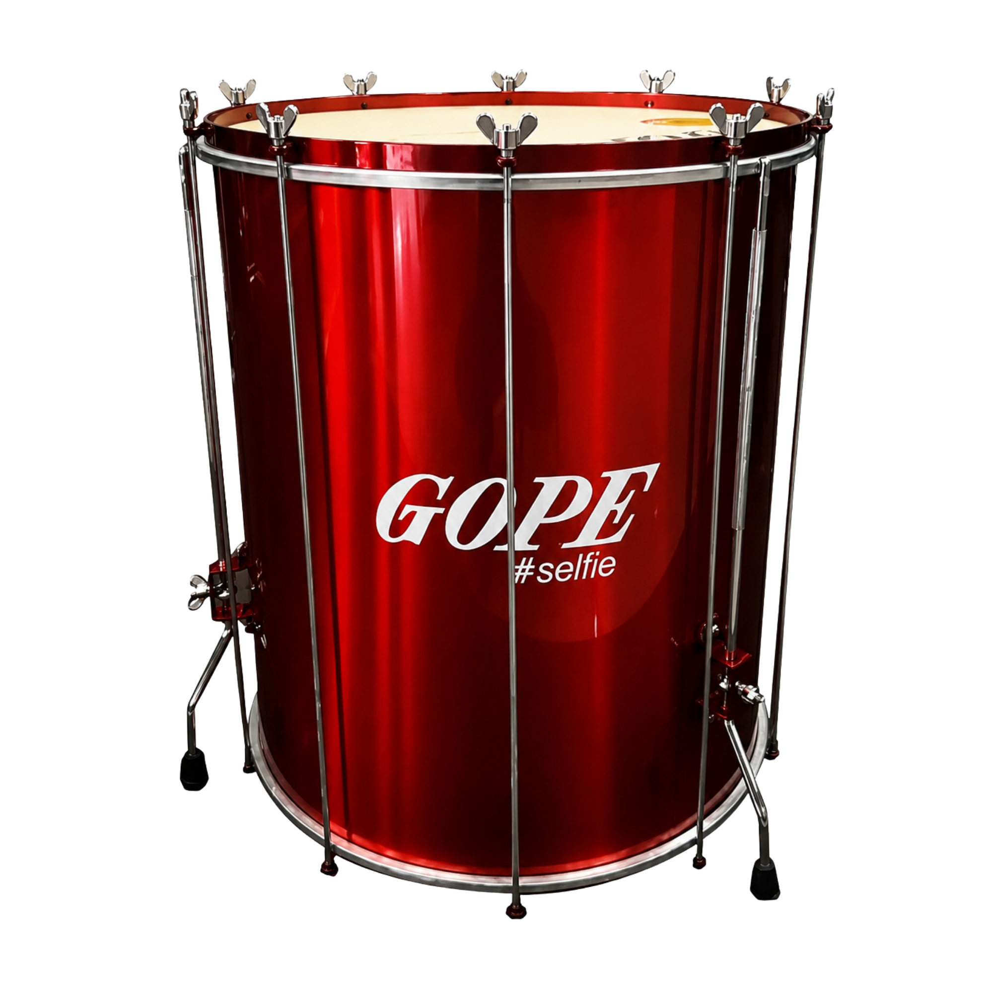 Surdo Gope BAL6020PESC Selfie Cereja 20x60cm em Alumínio com Tripé 10 Afinações Borboleta e Pele Animal