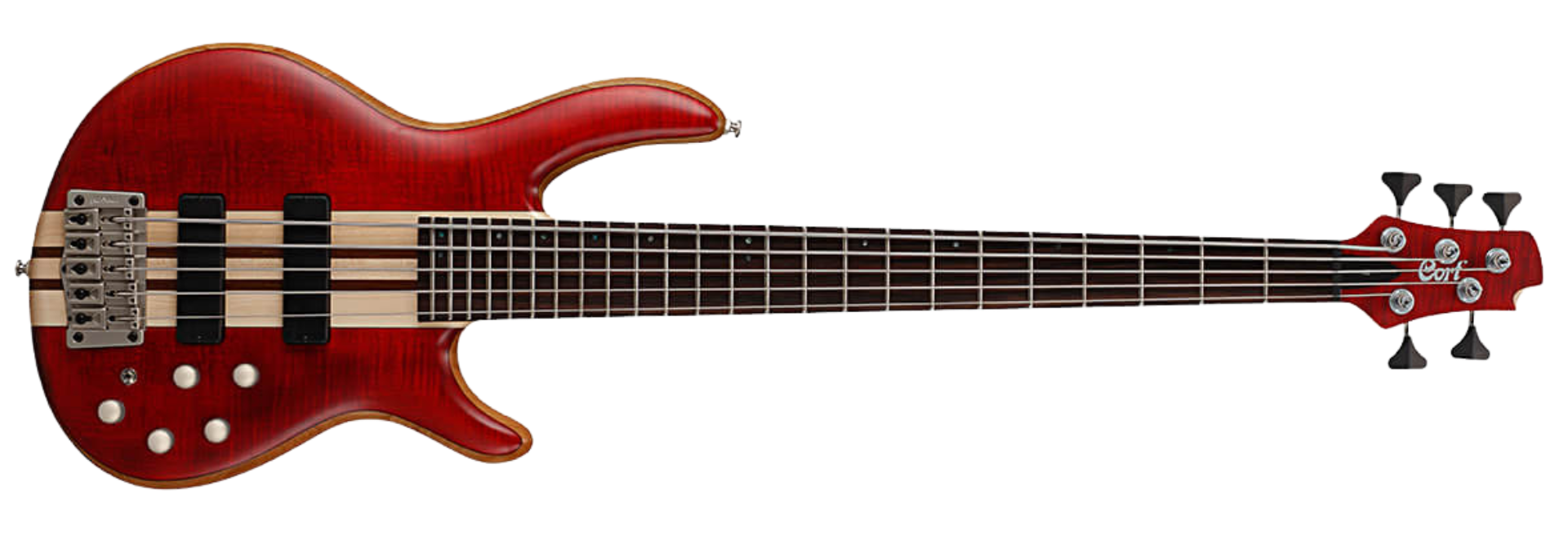 Contrabaixo Cort Artisan A5 Plus FMMH OPBC Open Pore Black Cherry 5 Cordas com Bartolini MK-1 e Hipshot