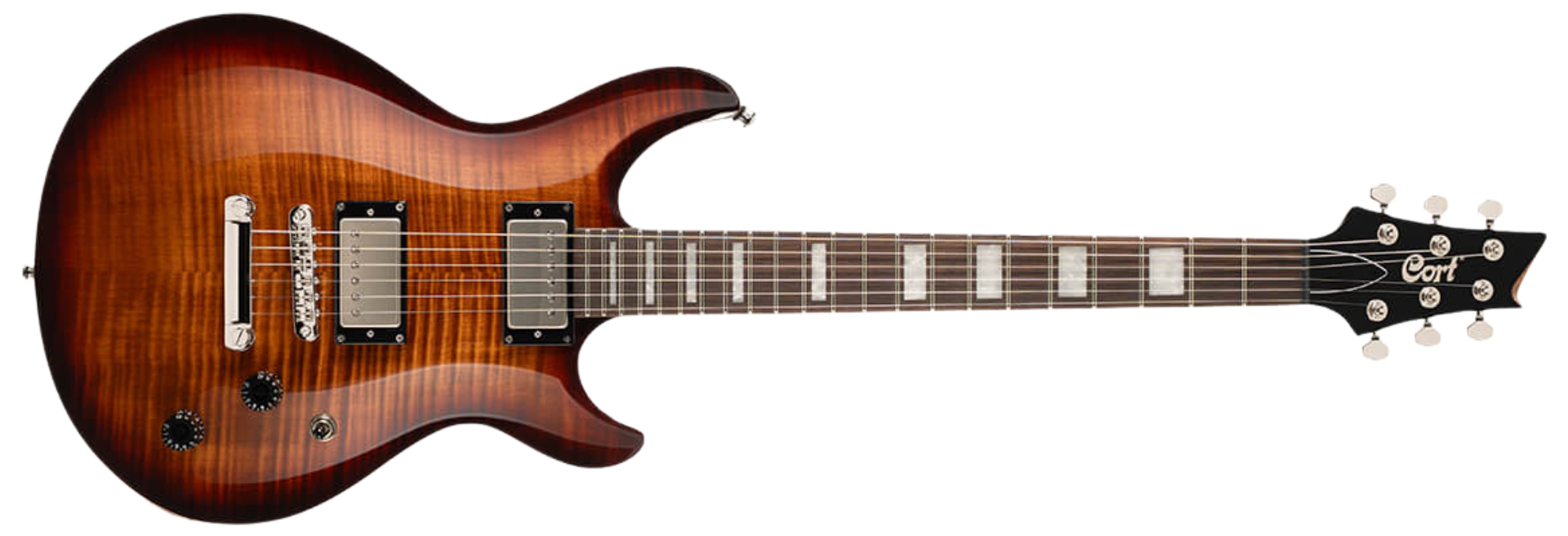 Guitarra Cort M600 TSB Tobacco Sunburst HH com Tampo Flamed Maple Captadores VTH59 e Tarraxas com Trava