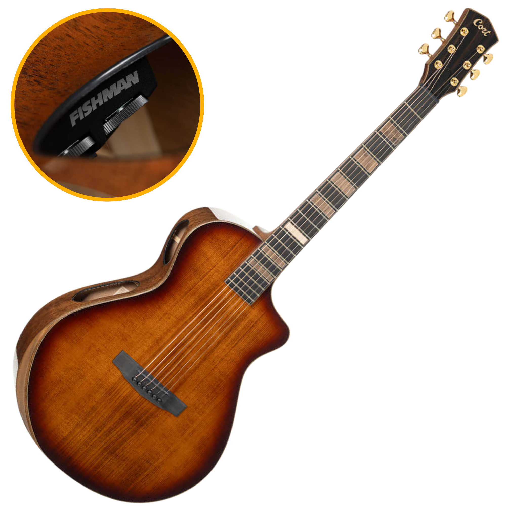 Violão Eletroacústico Aço Cort Modern Burst LE TSB Tobacco Sunburst Modern Concert com Fishman Matrix Infinity VT e Case