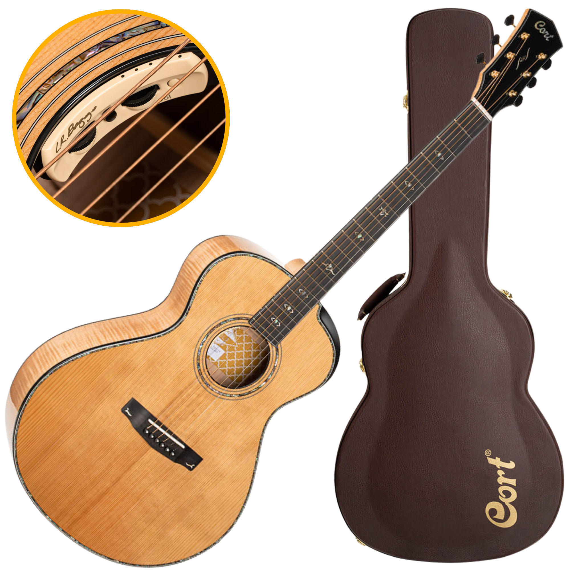 Violão Eletroacústico Aço Cort Gold-Passion NAT Natural Gloss Modern Concert com L.R. Baggs Anthem e Case