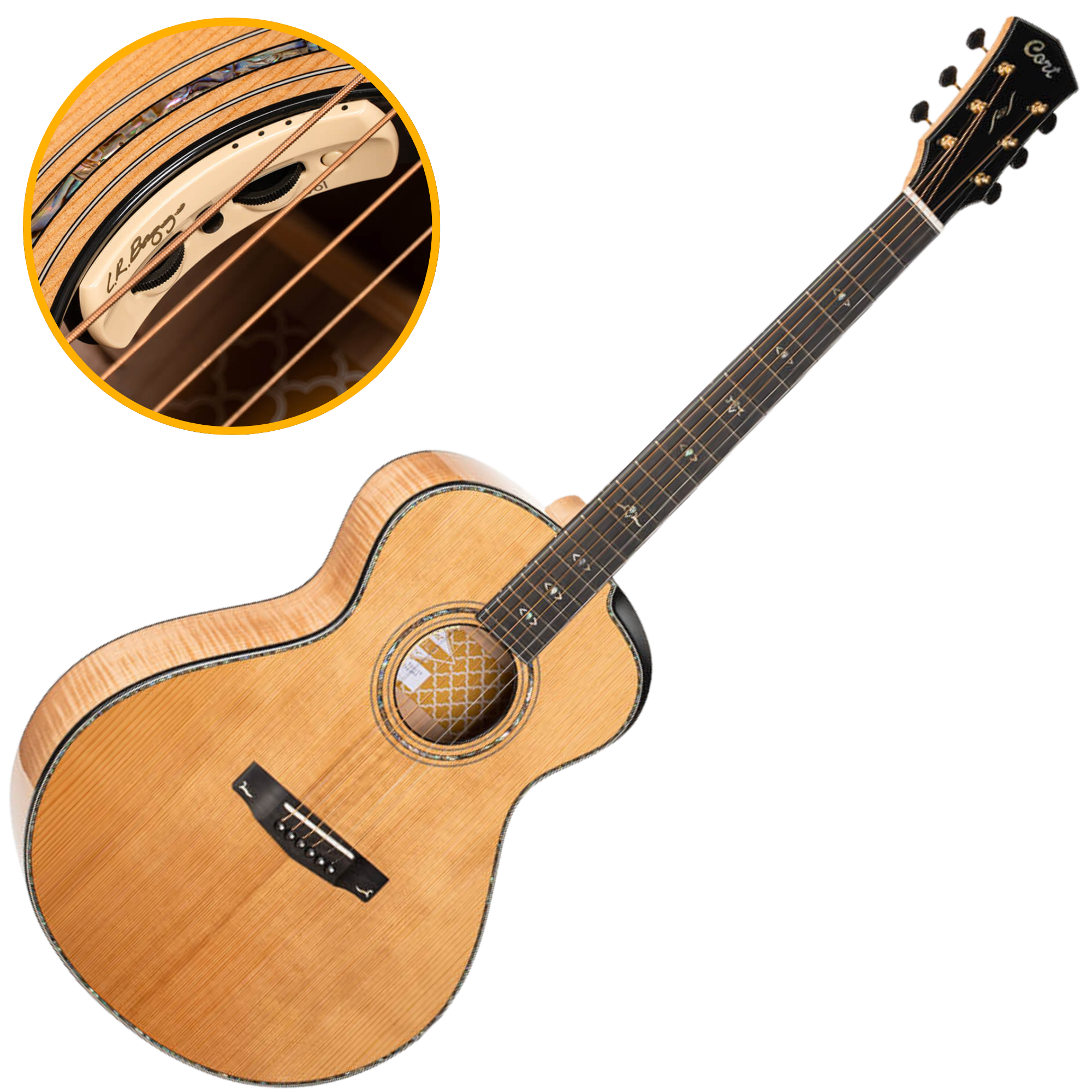 Violão Eletroacústico Aço Cort Gold-Passion NAT Natural Gloss Modern Concert com L.R. Baggs Anthem e Case