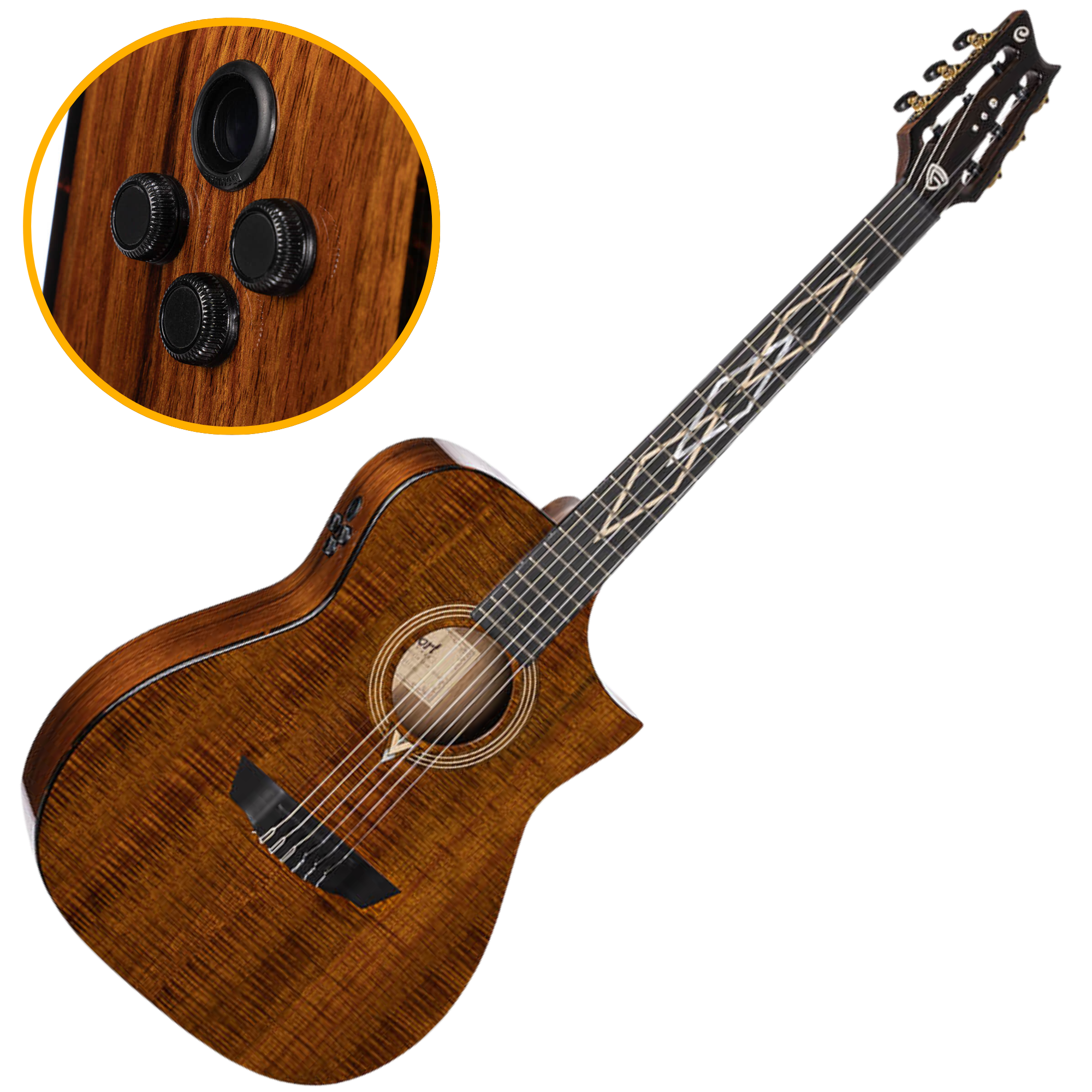 Violão Eletroacústico Nylon Cort Luxe Nylon BR Brown Burst Frank Gambale Signature com Fishman Flex Blend e Case