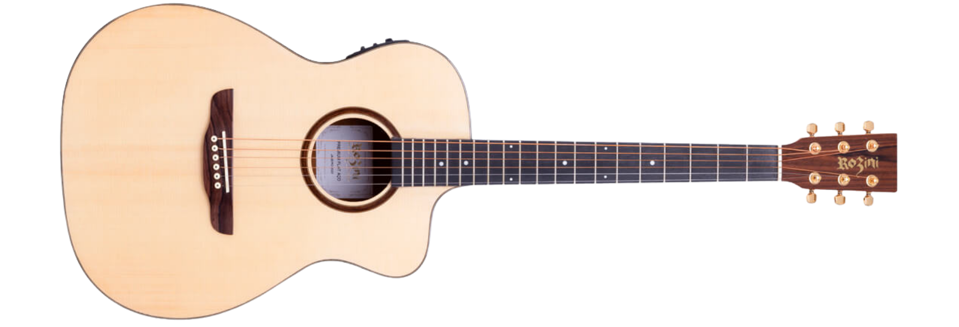 Violão Eletroacústico Aço Rozini RX620.FPP.N.CT.LP Premium Auditório Cutaway Tampo Spruce Maciço Louro Preto Fishman Presys Plus Natural