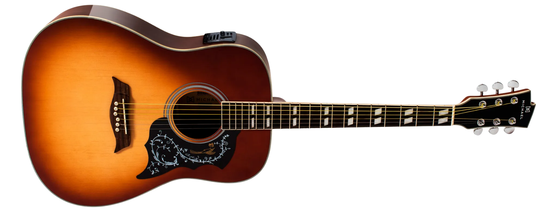 Violão Eletroacústico Aço Michael Galaxy VM925DT VS Vintage Sunburst Folk com EQ Afinador e Saídas P10/XLR