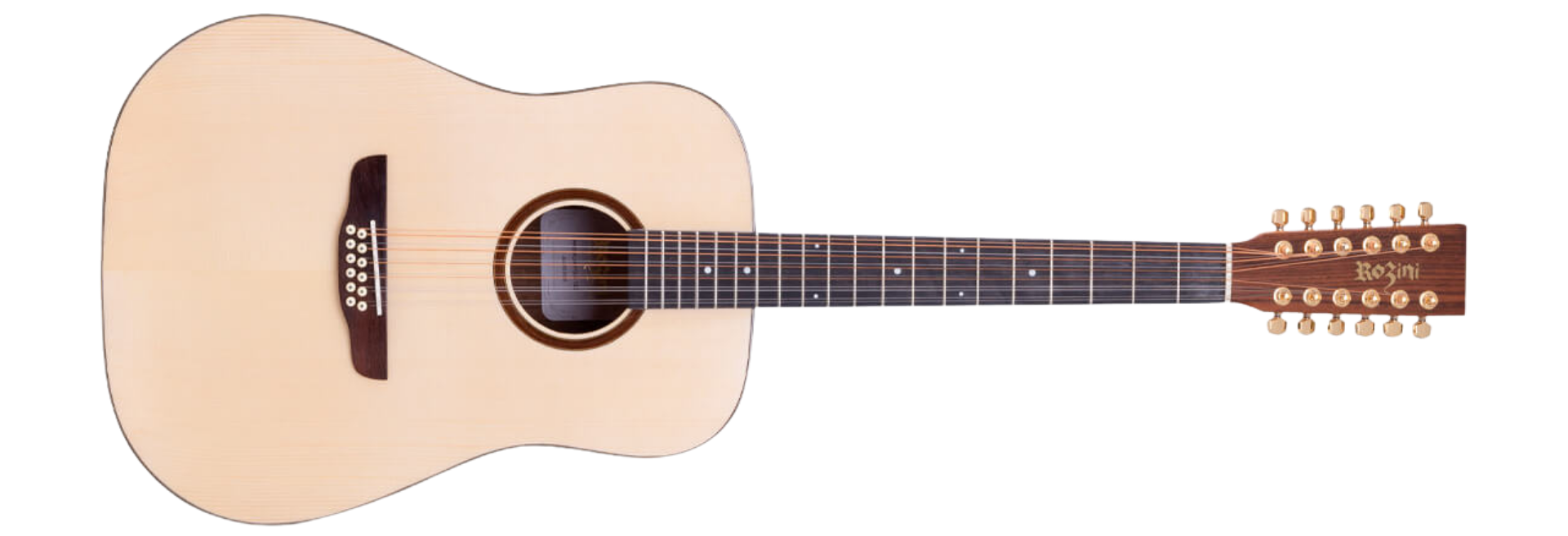 Violão Acústico Aço Rozini RX421.AC.N.LP Premium Folk 12 Cordas NAT Natural Brilho Spruce Maciço e Bag