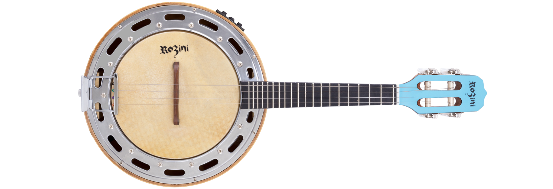 Banjo Eletroacústico Rozini RJ11.EGC.AZ Color Caixa Larga Ativo AZ Azul Brilho Corpo Mogno e Captador Rozini GC-2