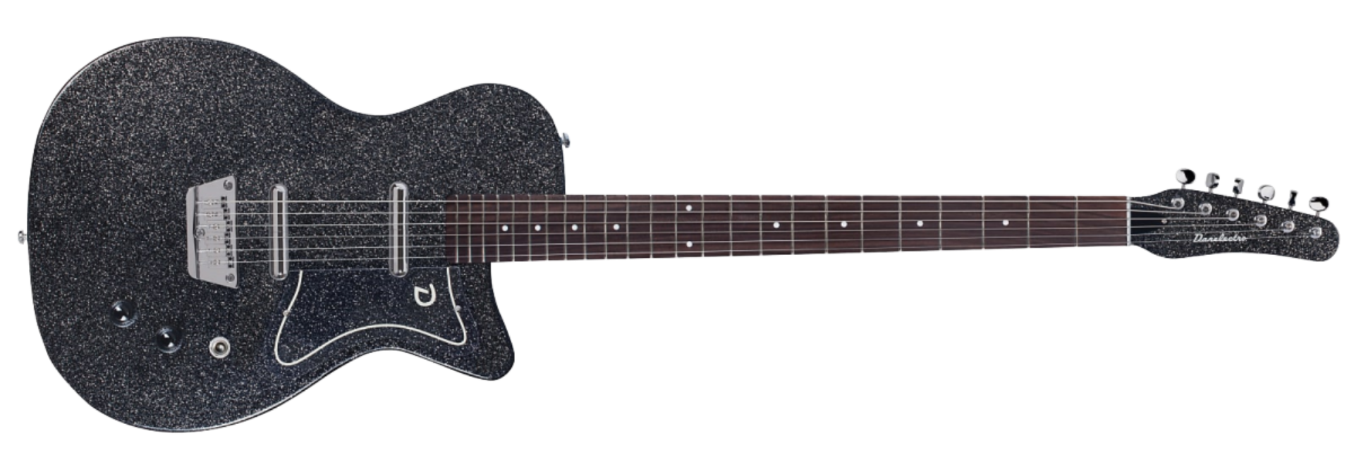 Guitarra Danelectro Baritone Black Metalflake 6 Cordas com Corpo Semi-Oco Captadores Lipstick