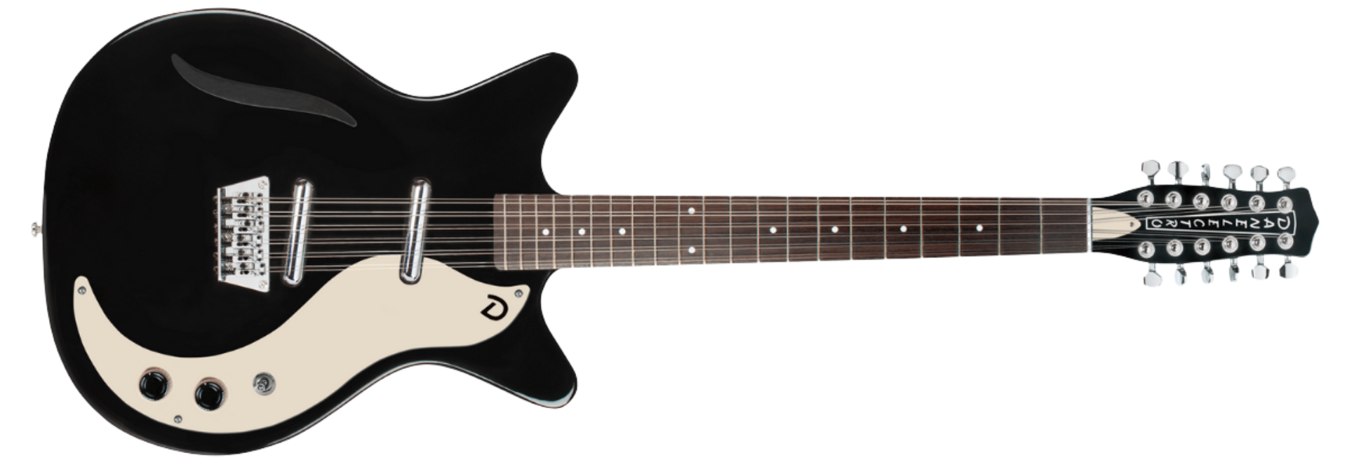 Guitarra Danelectro Vintage 12 String Gloss Black 12 Cordas Semi-Oca com 2 Captadores Lipstick e Ponte Ajustável
