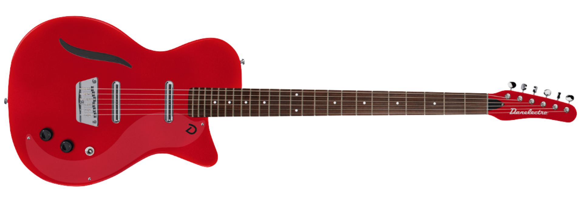 Guitarra Danelectro Vintage Baritone Red Metallic 6 Cordas Semi-Acústica com Captadores Lipstick e Escala