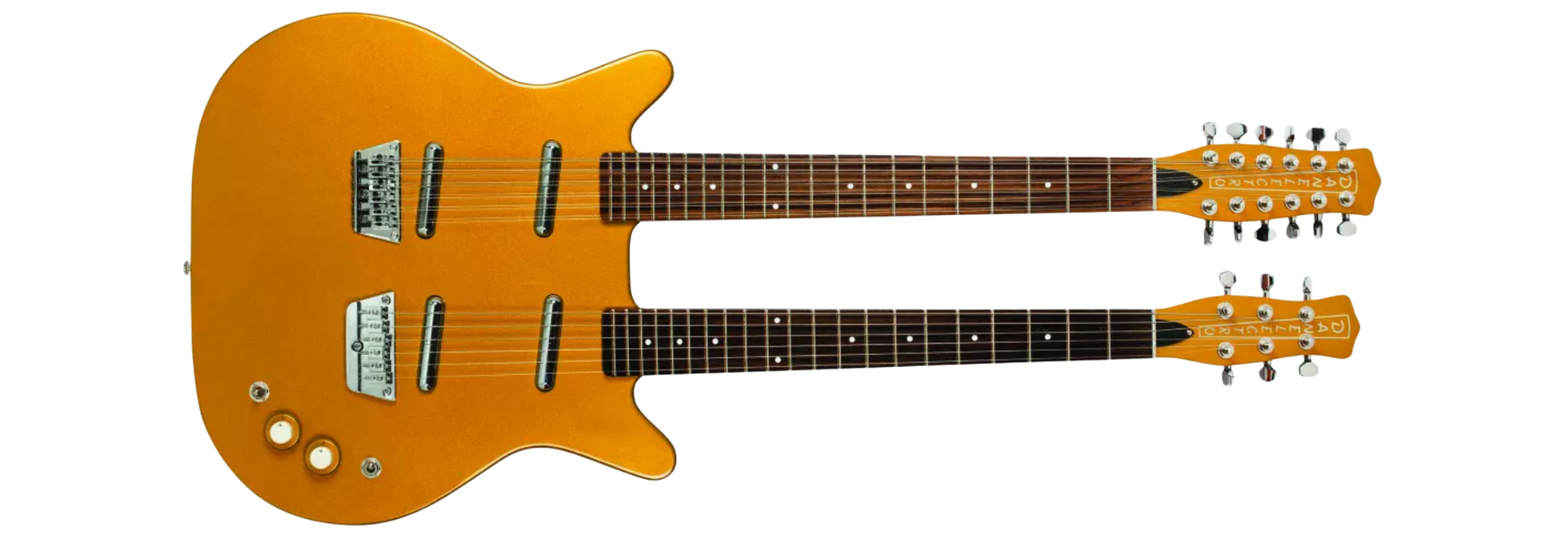 Guitarra Danelectro Doubleneck 6/12 Strings Gold com 6 e 12 Cordas e 2 Captadores Lipstick