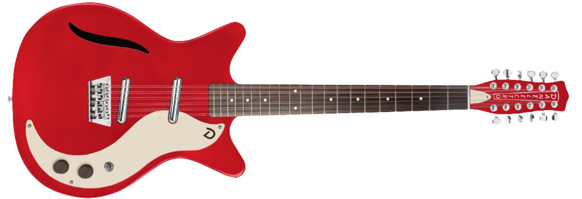 Guitarra Danelectro Vintage 12 String Red Metallic 12 Cordas Semi-Oca com 2 Captadores Lipstick e Ponte Ajustável