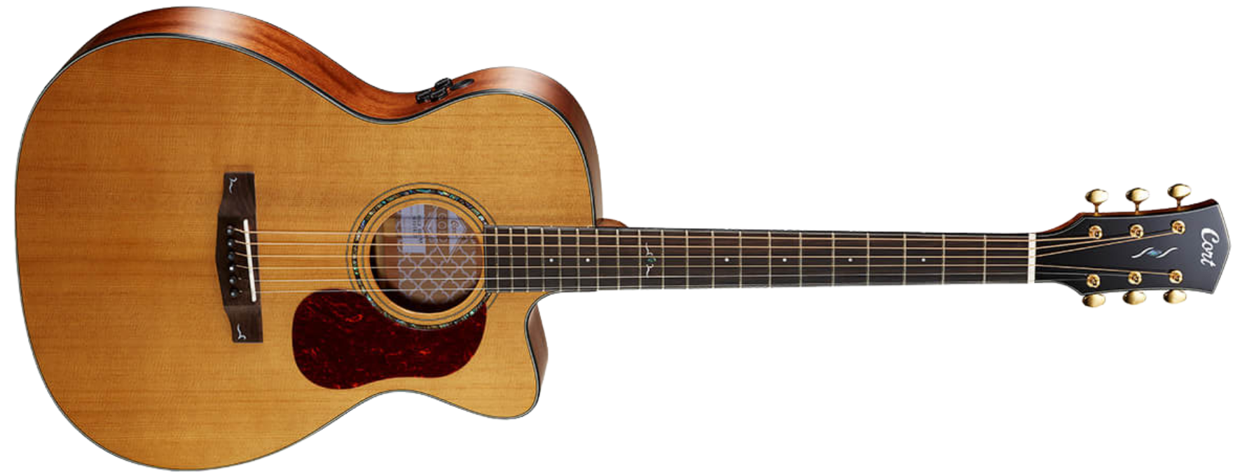 Violão Eletroacústico Aço Cort Gold-OC6 NAT Natural Gloss OM Cutaway com Fishman Flex Blend Tampo Sitka Maciço e Case
