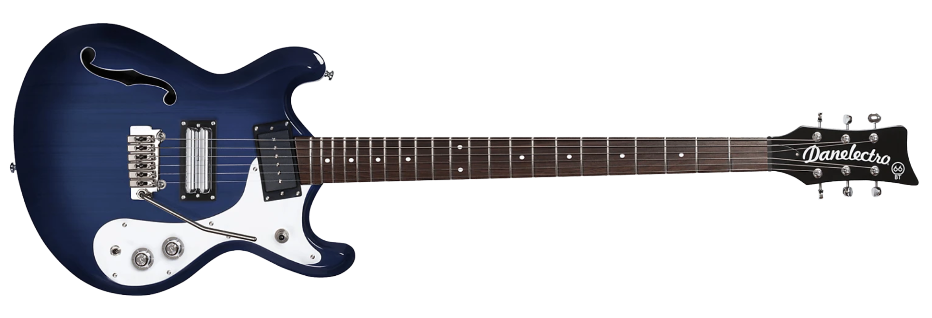 Guitarra Danelectro 66 BT Baritone Transparent Blue 6 Cordas Semi-Oca com 2 Captadores Lipstick e Escala