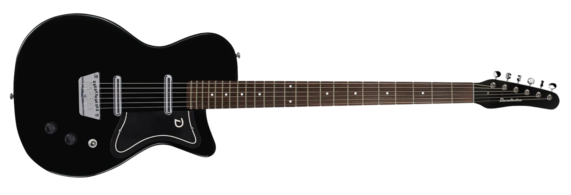 Guitarra Danelectro Baritone Black Dolphin Headstock 6 Cordas Semi-Oca com 2 Captadores Lipstick e