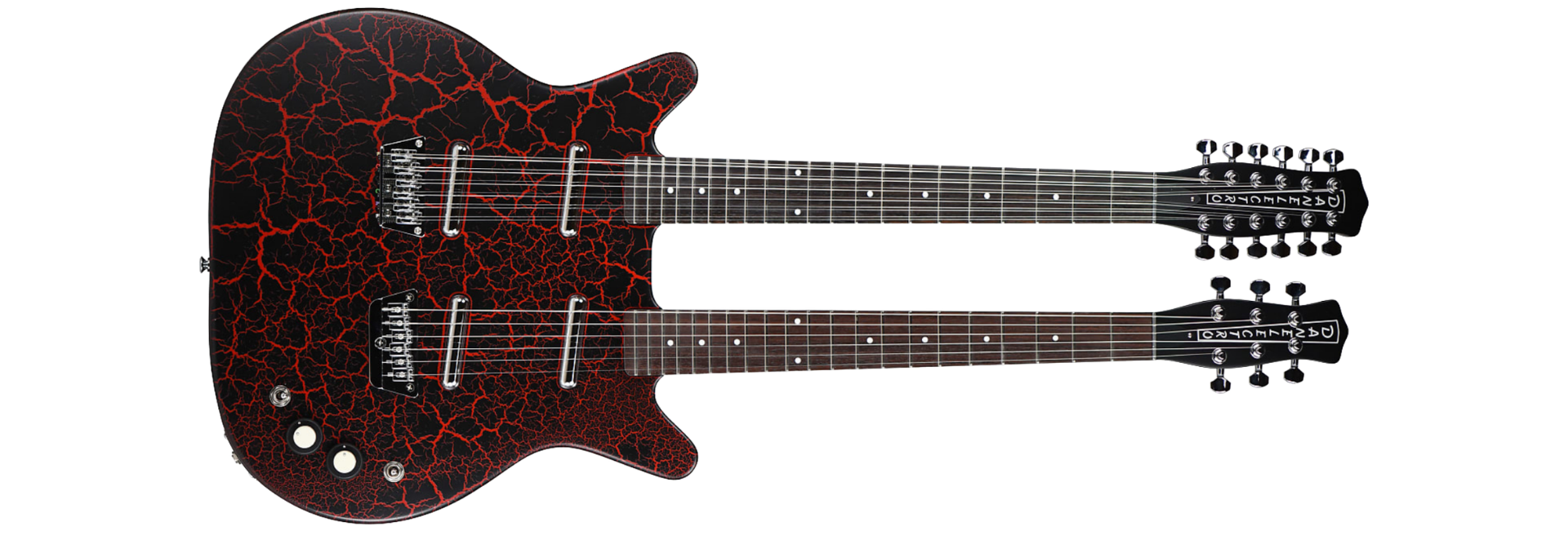 Guitarra Danelectro Doubleneck 6/12 Strings Red Crackle 6 e 12 Cordas Semi-Oca com 2 Captadores Lipstick