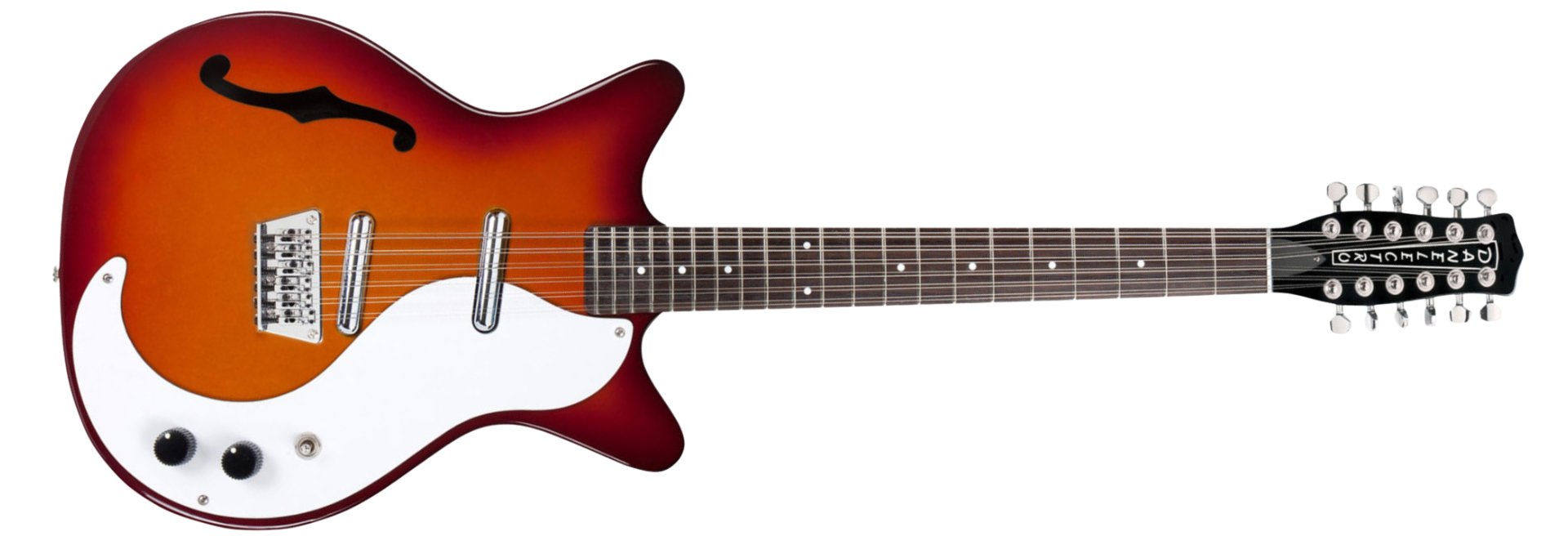 Guitarra Danelectro Semi-Hollowbody 12-C Cherry Sunburst 12 Cordas com 2 Captadores Lipstick e Ponte Ajustável
