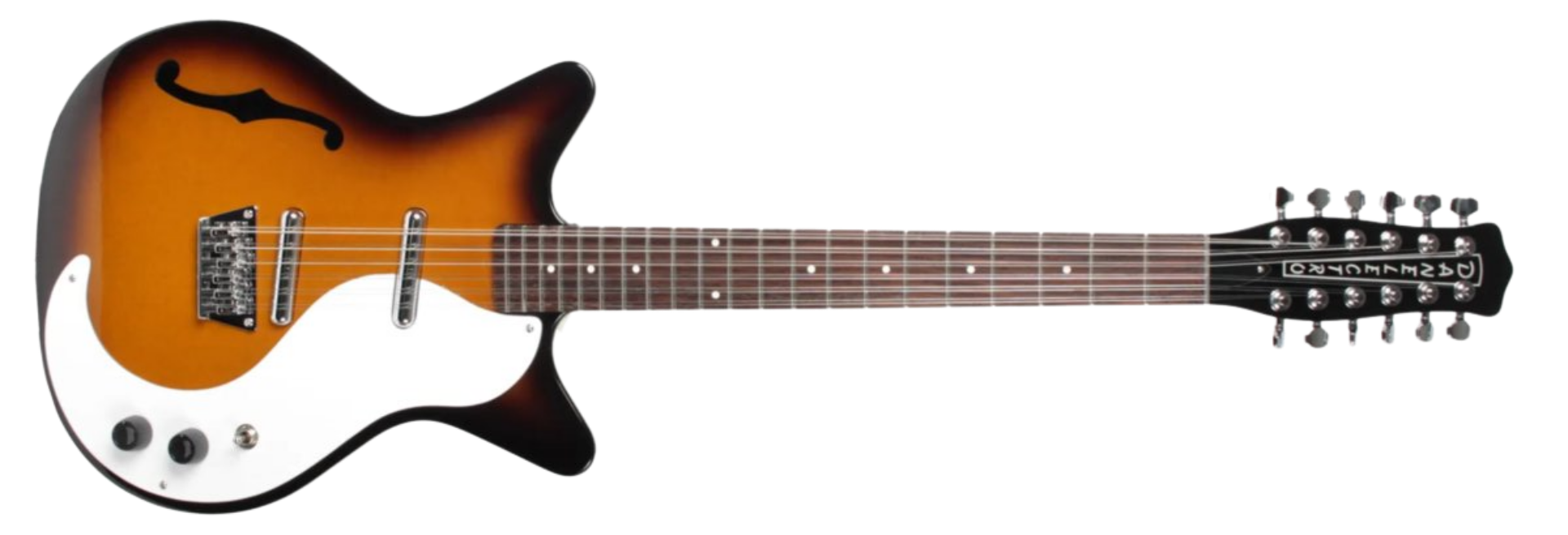 Guitarra Danelectro Semi-Hollowbody 12 C Tabacco Sunburst 12 Cordas com 2 Captadores Lipstick e Ponte Ajustável