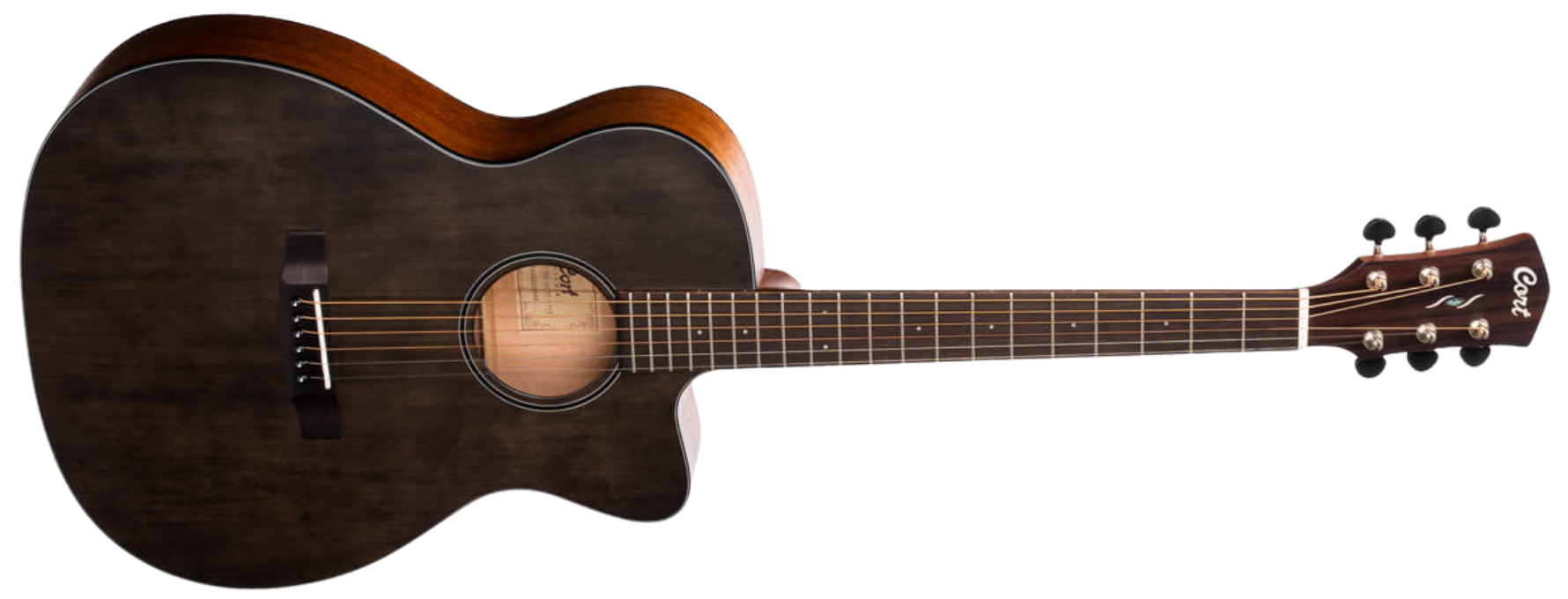 Violão Eletroacústico Aço Cort Core-OC Spruce OPTB Open Pore Trans Black OM Cutaway com Fishman Presys VT e Case
