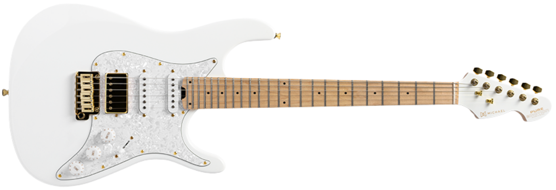 Guitarra Michael GMS290 WPL White Pearl Gold SSH com Trastes Inox Ponte Tremolo 2 Pivôs e Bag