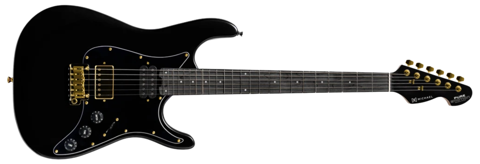 Guitarra Michael GMS290 MBK Metallic Black Gold SSH com Trastes Inox Ponte Tremolo 2 Pivôs e Bag