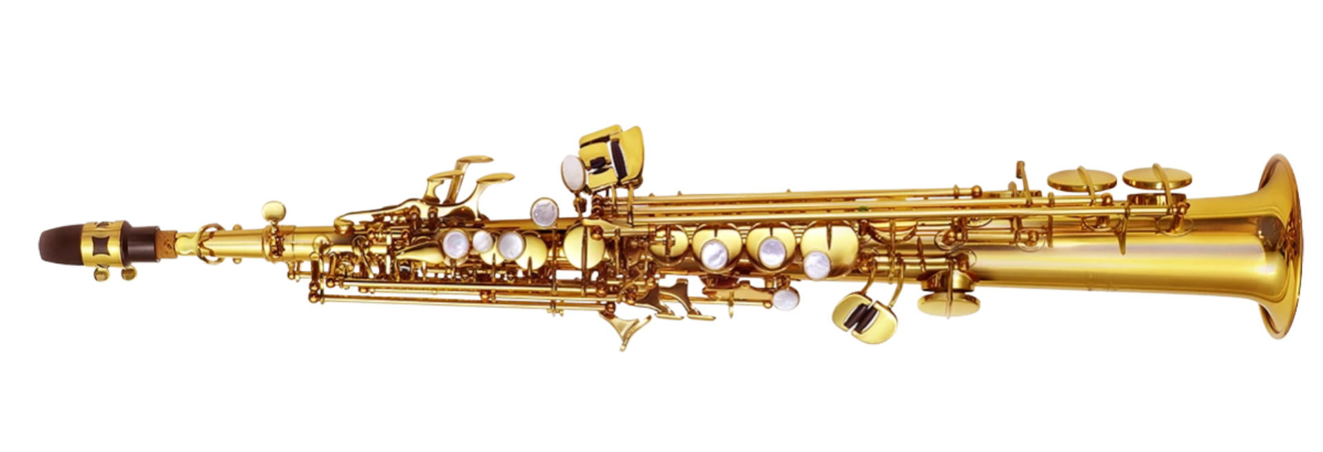 Saxofone Soprano P.Mauriat PMSS-185 SGL Gold Lacquer Bb com Tudel Reto Corpo Gravado à Mão Pérola Branca e Case Traveller II