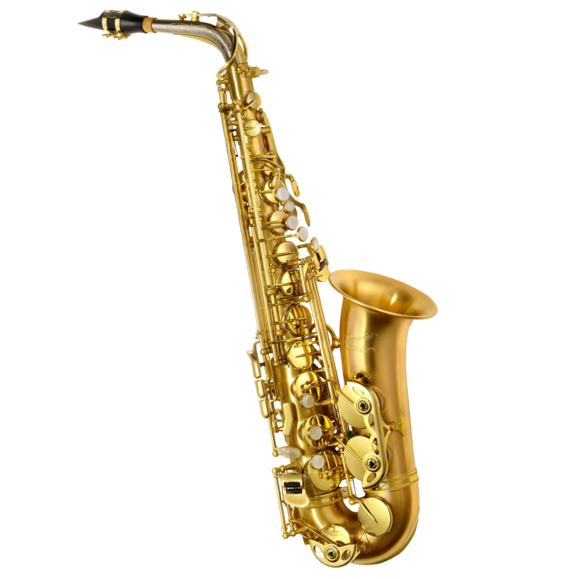 Saxofone Alto P.Mauriat Le Bravo 200 AGL Gold Lacquer Eb com Tudel Super VI, Chaves em Madrepérola e Case Traveller II