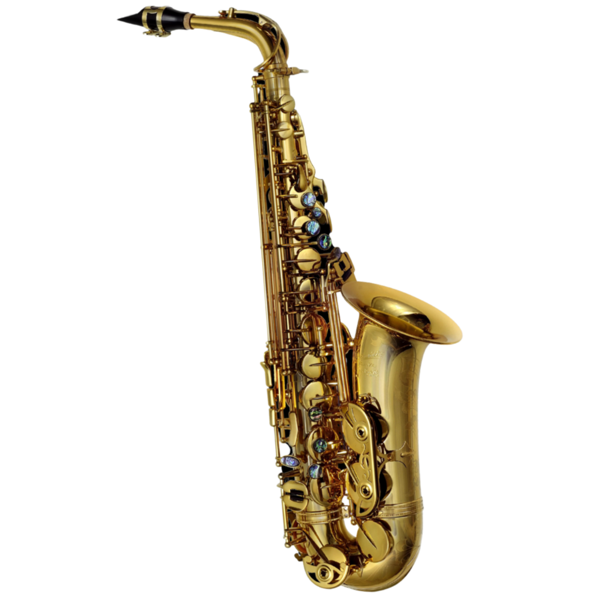 Saxofone Alto P.Mauriat System-76 II AGL Gold Lacquer Eb com Tudel Super VI Campana e Arco Gravados à Mão e Semi-Case PM