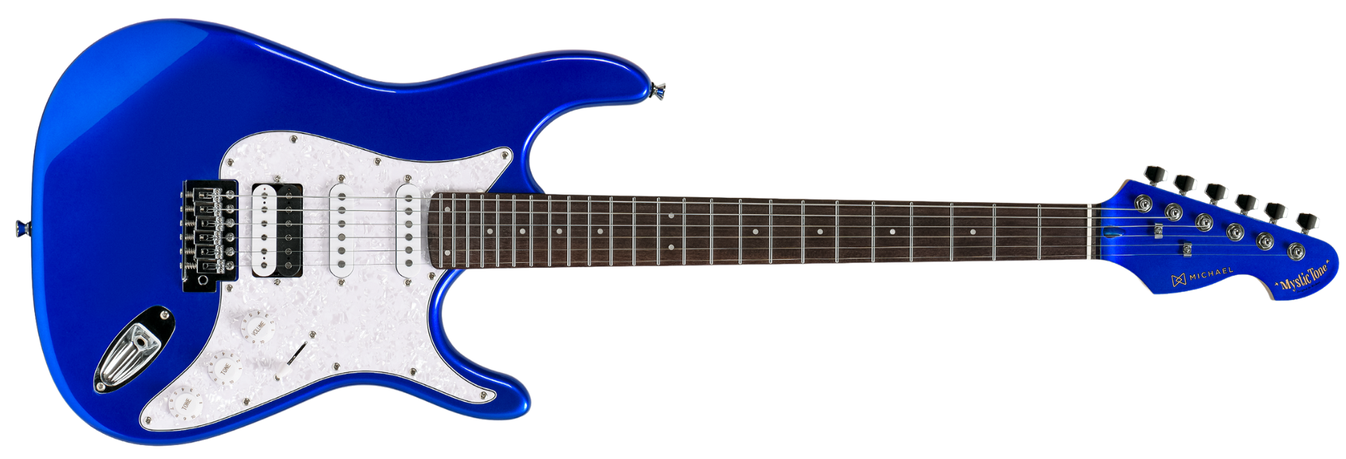 Guitarra Michael Mystic Tone GMS150 MTB Metallic Blue HSS com Trastes Inox Braço Roasted Maple e Escala Purple Heart