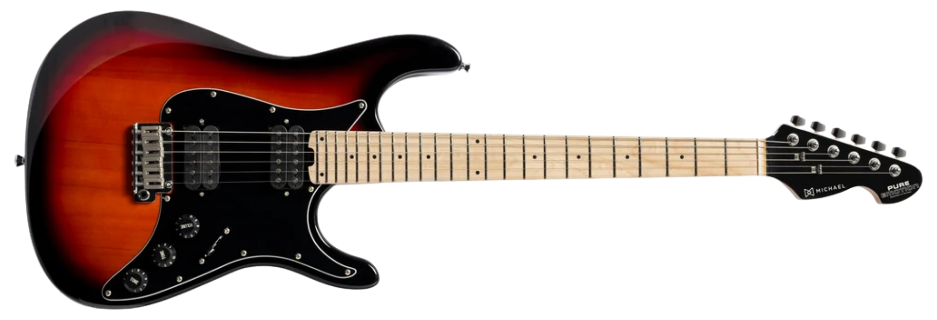 Guitarra Michael GMS280 DSB Dark Sunburst Strat Style HH com 2 Humbuckers Cerâmicos e Trastes em Inox