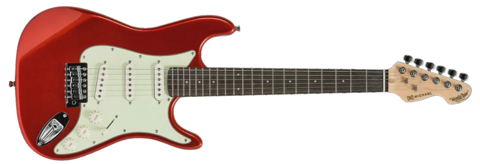 Guitarra Michael GMS100 MTR Metallic Red Stratocaster com 3 Captadores Single Coil e Ponte Tremolo