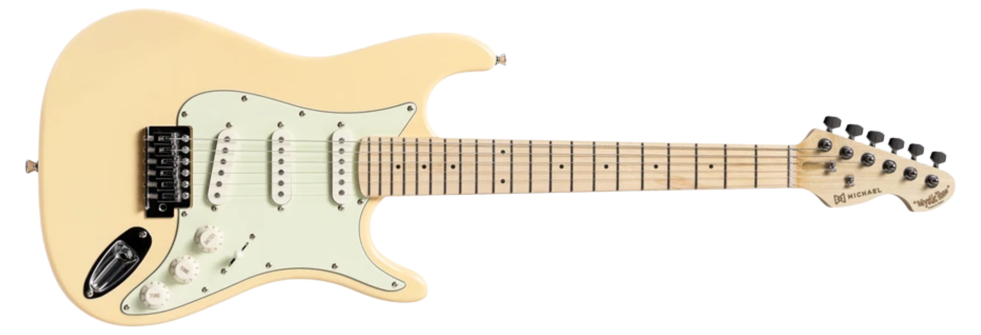 Guitarra Michael GMS100 CRM Cream Stratocaster com 3 Captadores Single Coil Cerâmicos e Ponte Tremolo